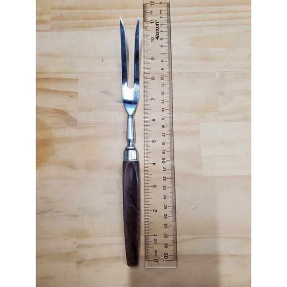 Vintage Carving Fork MCM Butterscotch Brown Bakelite Style Handle 11"  PRE-OWNED - Picture 1 of 1